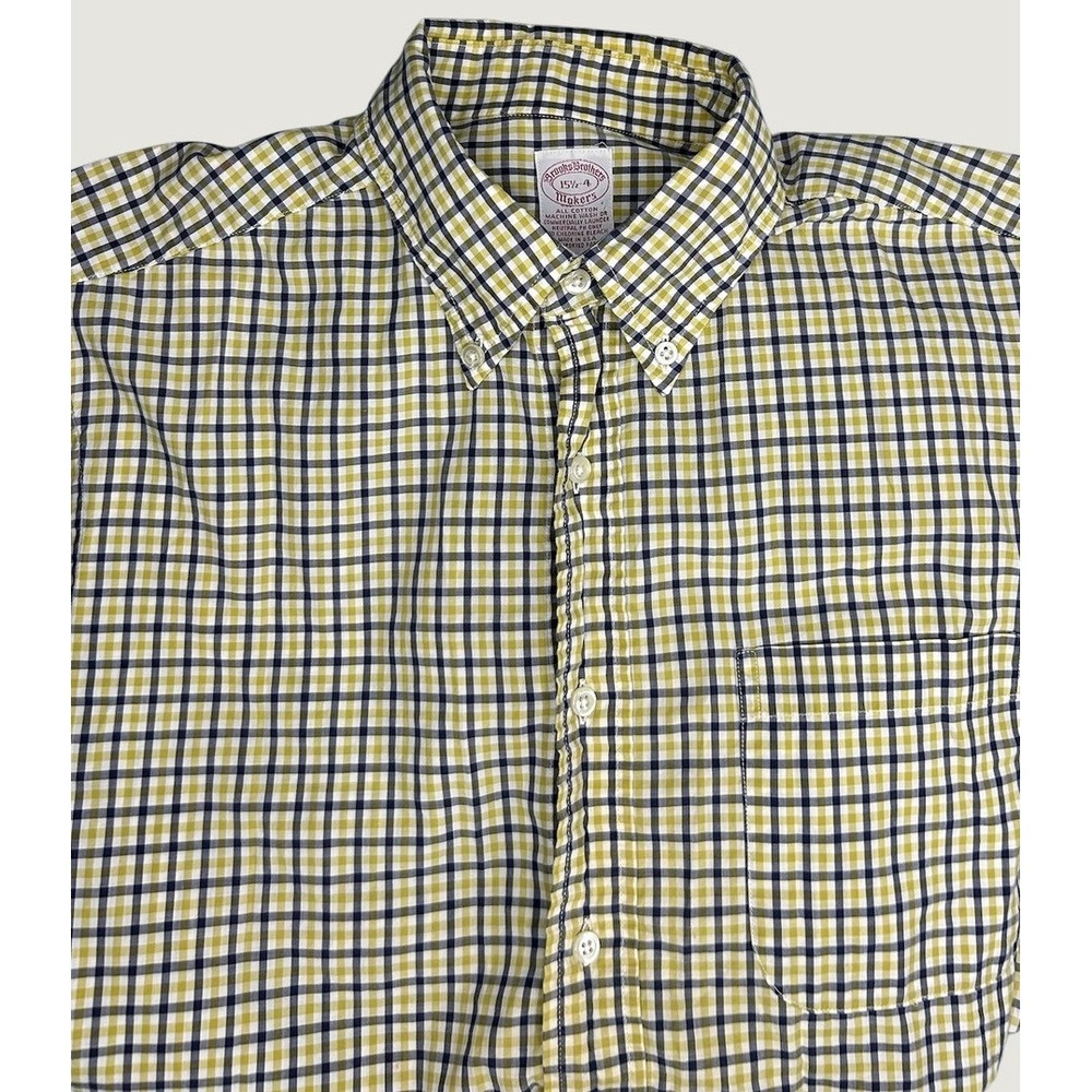 Brooks Brothers Makers Mens M 15.5-34 100% Cotton Shirt USA Made Gray/Yellow VTG